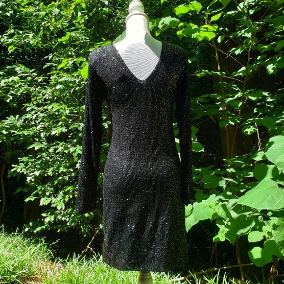 KAOS Mini Party Dress in Black Sequins Size 8 - Picture 9 of 11